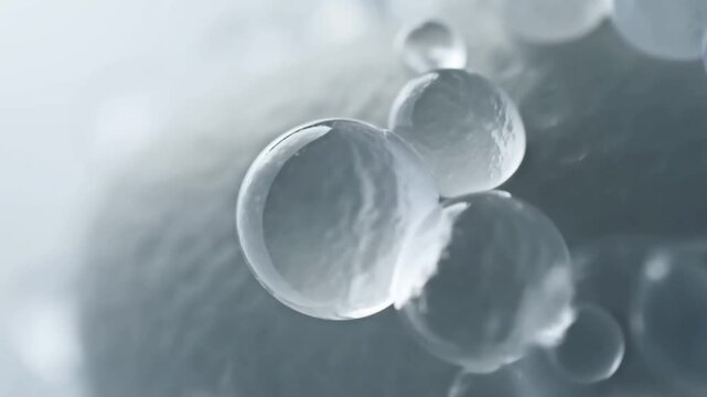 Close-up of transparent water droplets on a surface, showcasing the beauty of nature and the essence of purity. Ideal for themes of freshness and cleanliness