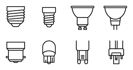 Set of light bulb icons, such as screw base bulb, led bulb, halogen bulb, car light bulb © GoDesigner