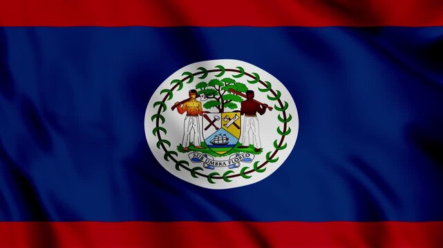 Belize National Flag Waving in Wind Background, Realistic 3D Belizean Tricolor Seamless Loop Animation with Coat of Arms, Blue Field and Red Stripes for Patriotic and Central American Projects 4K