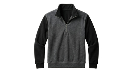Two tone charcoal and black fleece quarter zip on transparent background © BTG
