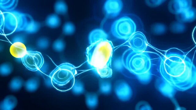 Quantum Dot Transport Network - Yellow Spheres Flowing Through Blue Cellular Structures