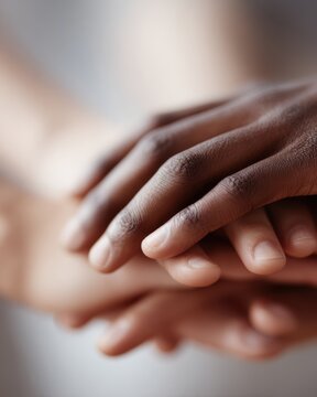 Group of volunteers stacking hands together in unity, close-up teamwork concept