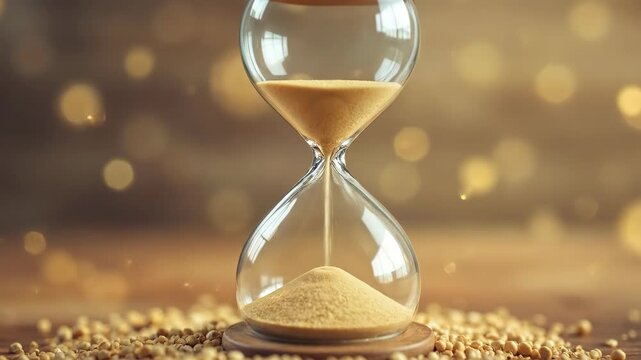 An hourglass filled with sand, symbolizing the passage of time.