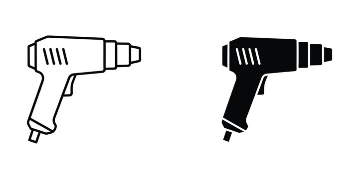 Comparison of a heat gun and a paint sprayer in black and white outline design