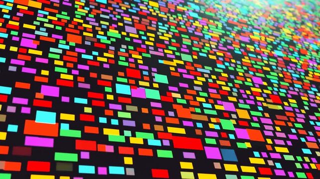 Colorful abstract digital mosaic pattern with vibrant squares and rectangles. Represents creativity, technology, and modern design aesthetics