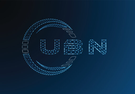 UBN low poly letter logo vector design. UBN lower poly logo design. Low poly logo.