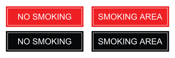 Fototapeta premium No smoking and smoking area rectangular horizontal signs set in red and black colors with white text for public facility guidance and regulation.