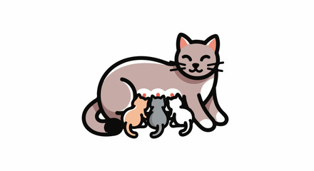 Fototapeta premium A mother cat nurses three young kittens