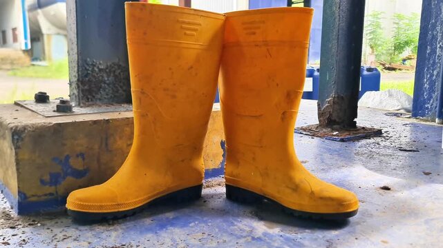 Dirty Waterproof Work Boots  Protective Footwear for Construction and Logistics