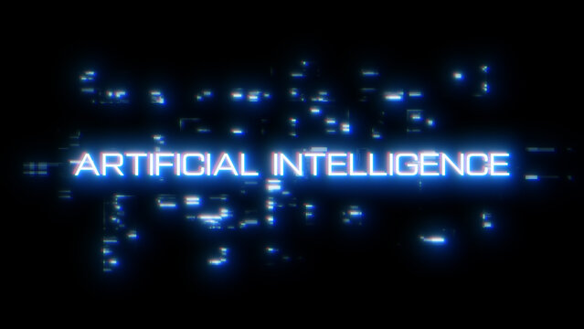 Artificial Intelligence overlay word with digital glitch