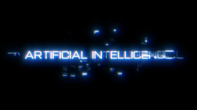 Artificial Intelligence overlay word with digital glitch
