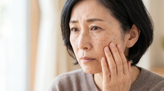 顔のシミやそばかすを気にする、50代日本人女性の肌の悩み