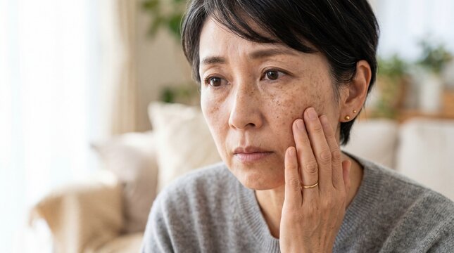 顔のシミやそばかすを気にする、50代日本人女性の肌の悩み