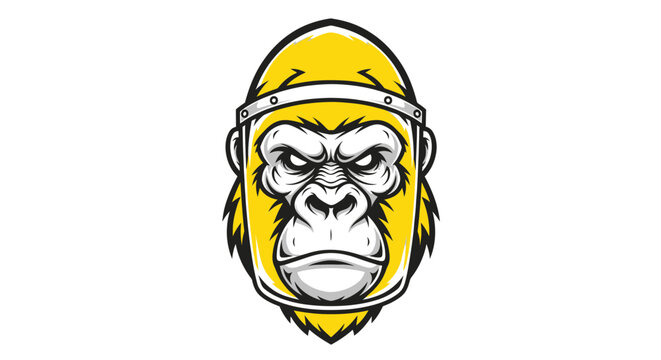 Angry Gorilla Face Logo, Fierce Primate Head, Yellow and Black Cartoon Style
