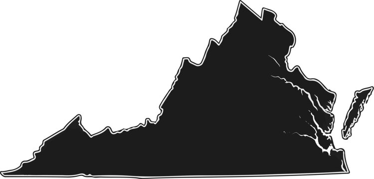 Silhouette of the state of Virginia with a clean white outline on a white background