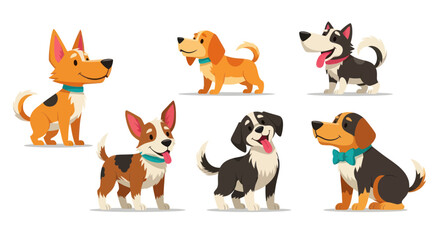 Obraz premium Cute Cartoon Dogs Set: Diverse Breeds, Playful Poses, Vector Illustrations