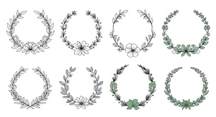 Obraz premium Hand Drawn Floral Wreaths and Botanical Frames Collection