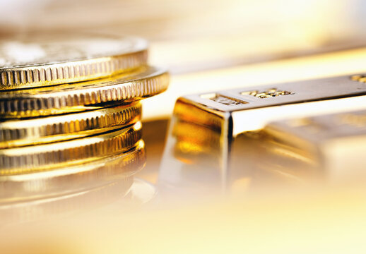 Gold coins and bars