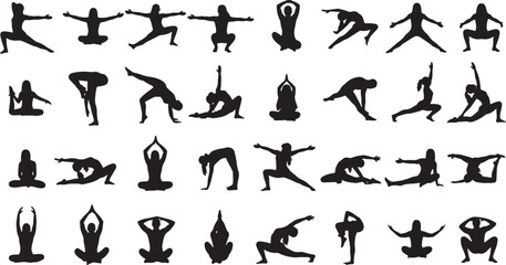 Obraz premium yoga poses and fitness exercises flat design vector illustration