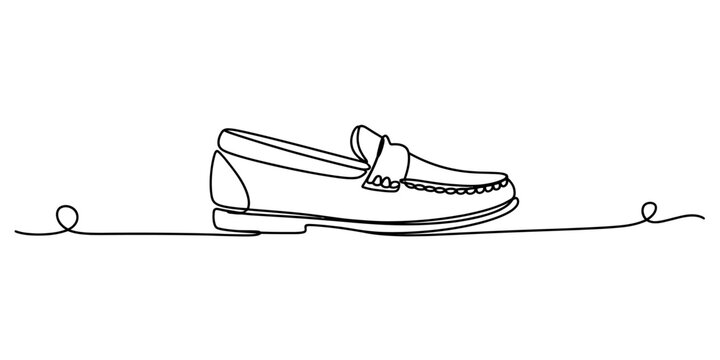 A continuous single line drawing of a classic loafer shoe on a clean and simple white background Vector, illustration