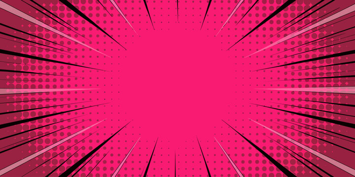Vibrant pink comic book style explosion background with rays and dots pattern