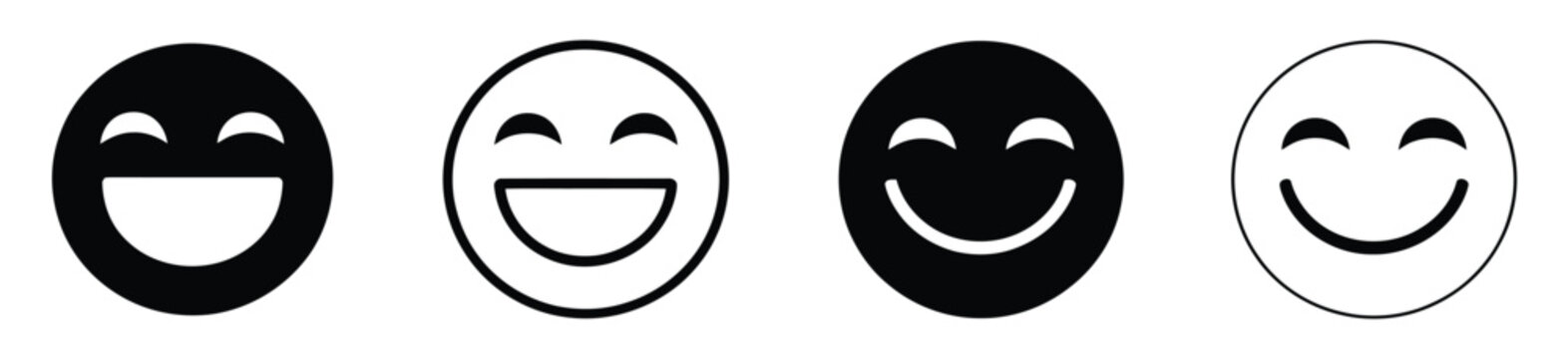 Smile Icon Set, Collection Of Smile Emoticon Icons For Feedback, Customer Satisfaction, And Positive Interaction In Minimal Flat And Outline Style