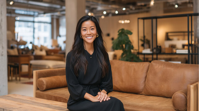 Woman entrepreneur celebrating funding milestone with small team in trendy coffee shop space with vintage furniture and exposed ductwork, perfect for female founders, startup success, and modern ach