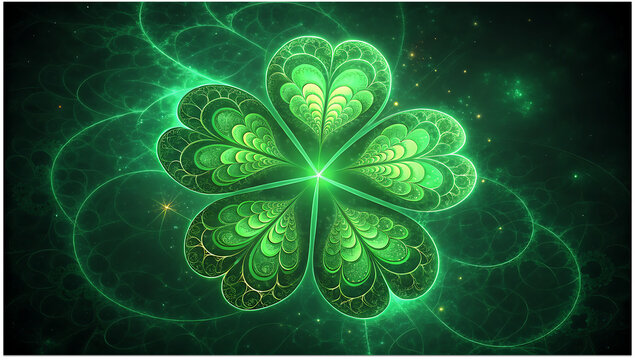 Glowing Green Fractured Shamrock Abstract Background St Patrick S Day.