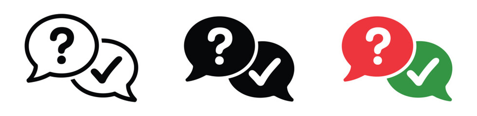 Question, mark icon in speech bubble featuring check mark tick symbol, FAQ ask bubble icon, help, support, service, and communication concept, modern flat vector © welcome  saiful  