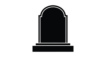 A stark black silhouette of an arched tombstone stands prominently against a bright white background silhouette high quality © Ajahar