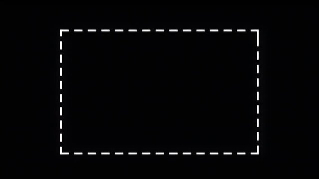 White dashed rectangular frame on a dark black background