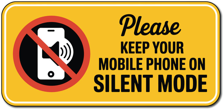 Phone silent mode sign illustration, request notice symbol for quiet zones, offices, classrooms, and public areas,