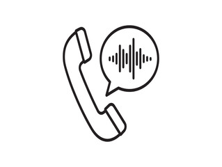 Obraz premium A black and white icon of a telephone with a speech bubble containing sound waves