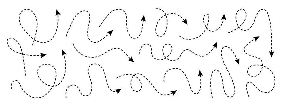 Set of squiggle line dashed arrows