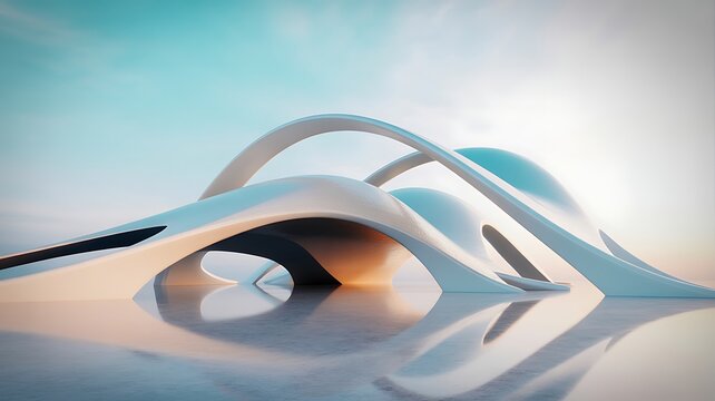 Futuristic architectural rendering with curved lines and tunnels