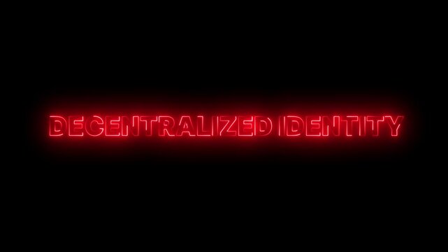 Flickering neon glowing decentralized identity sign animated dark background.