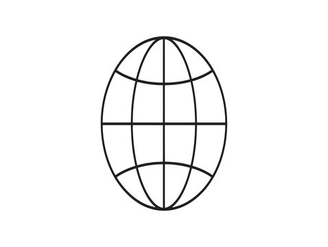 A simple line drawing of a globe with latitude and longitude lines