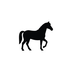 Fototapeta premium Black silhouette of a horse walking on white background