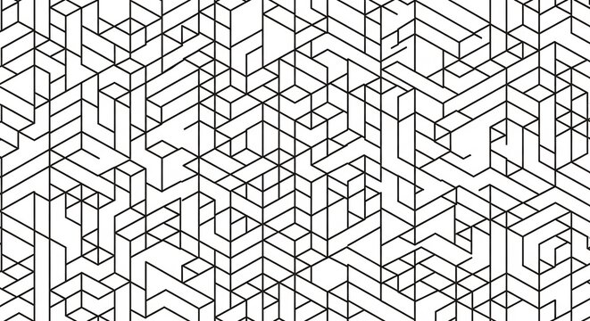 Geometric Abstract Pattern of Intersecting Lines and Cubes.