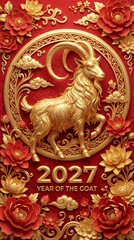 Fototapeta premium Artistic representation of the 2027 Lunar New Year with a powerful golden goat