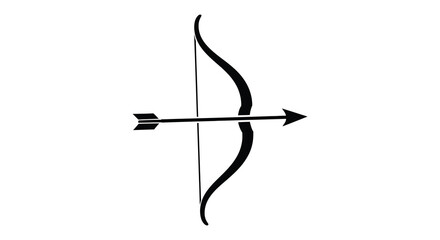 A striking black silhouette depicts a traditional recurve bow with an arrow emphasizing archery and hunting silhouette © Jahid