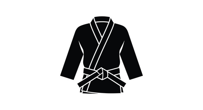 A stark black silhouette depicts a traditional japanese judo gi complete with obi creating a striking silhouette