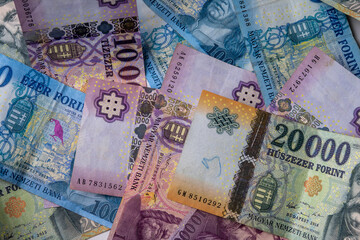 Obraz premium Hungarian forint banknotes background close up