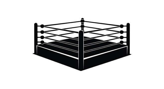 An isolated depiction of a boxing ring showcasing its ropes and corner posts in silhouette high quality professional