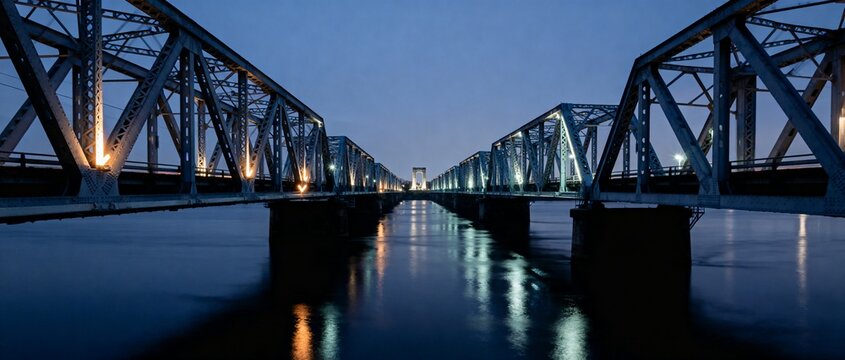 Constraint Bridge Trusses. Steel bridge encodes AI constraints with glowing ties