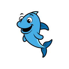 Naklejka premium Cartoon blue dolphin, smiling sea mammal, vector illustration, aquatic animal