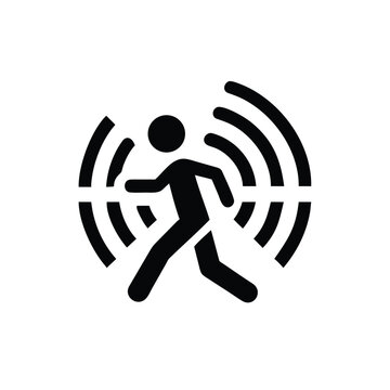 Movement detection sensor icon with person silhouette and sound waves, indicating motion