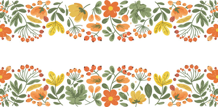 Vibrant floral border with orange yellow and green flowers