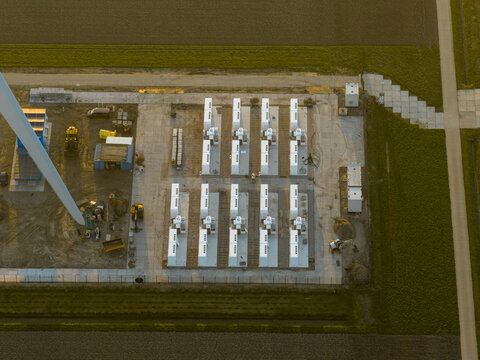 Aerial view of energy storage station for wind power netherlands