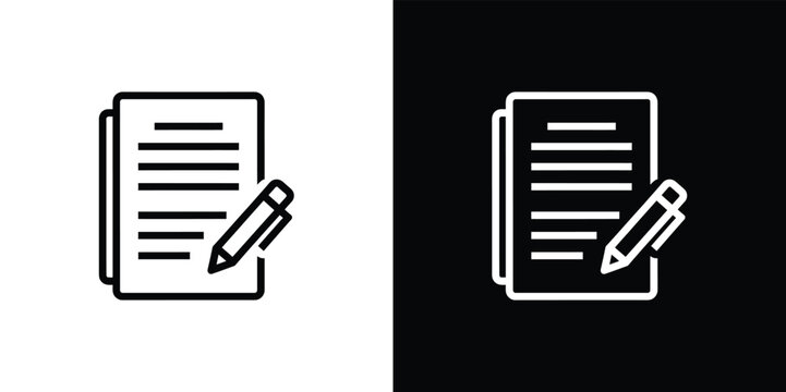 Black and white of document with pencil line symbol sign
